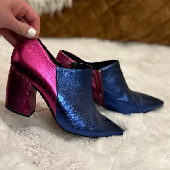 Jeffrey Campbell Size 8 EUC Pink Blue Metallic Heel Booties Worn Twice - Picture 2 of 9